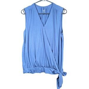 LOFT Outlet Womens Blouse Blue V Neck Wrap Front Tie Sleeveless Stretch LP